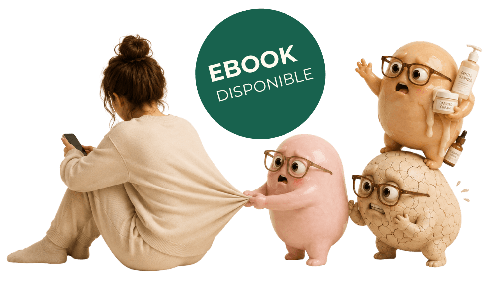 Mockup del ebook Tu piel te habla en un iPad junto a criaturas y productos